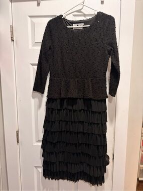 Dainty Jewells Black Textured Bodice with Layered Ruffle Skirt Dress
